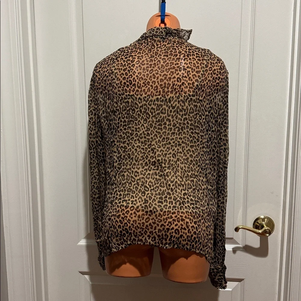 J Crew Ruffle Button Up Sheer Cheetah Blouse Cami 2 P Set Size 8 $148 EUC KL